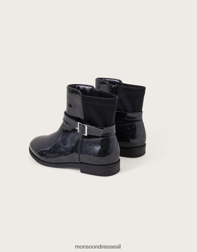 הַנעָלָה Monsoon מגפי קשת נצנצים בפטנט שָׁחוֹר ילדה HTJ0TZ2350