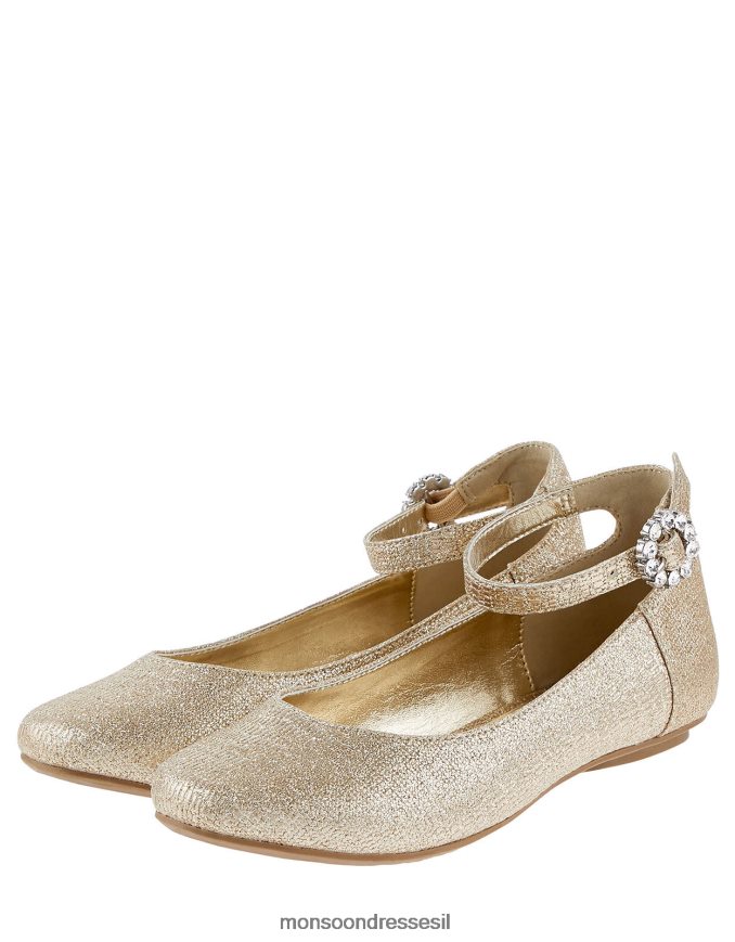 הַנעָלָה Monsoon דירות בלרינה מטאליות עם אבזם מעוטר זהב ילדה HTJ0TZ2351