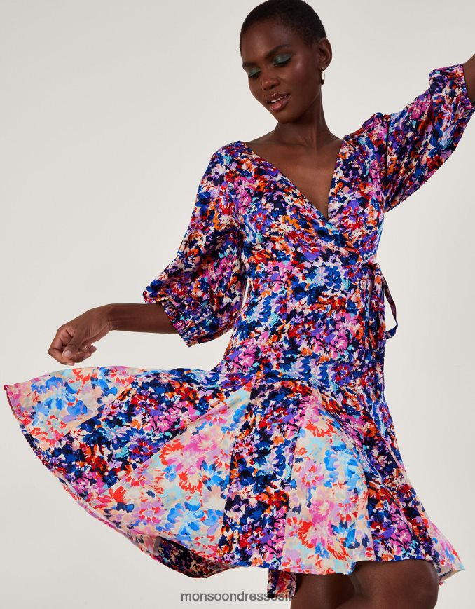 הַלבָּשָׁה Monsoon שמלת קפלים בהדפס פאלמר בוויסקוזה בת קיימא כְּחוֹל נשים HTJ0TZ236