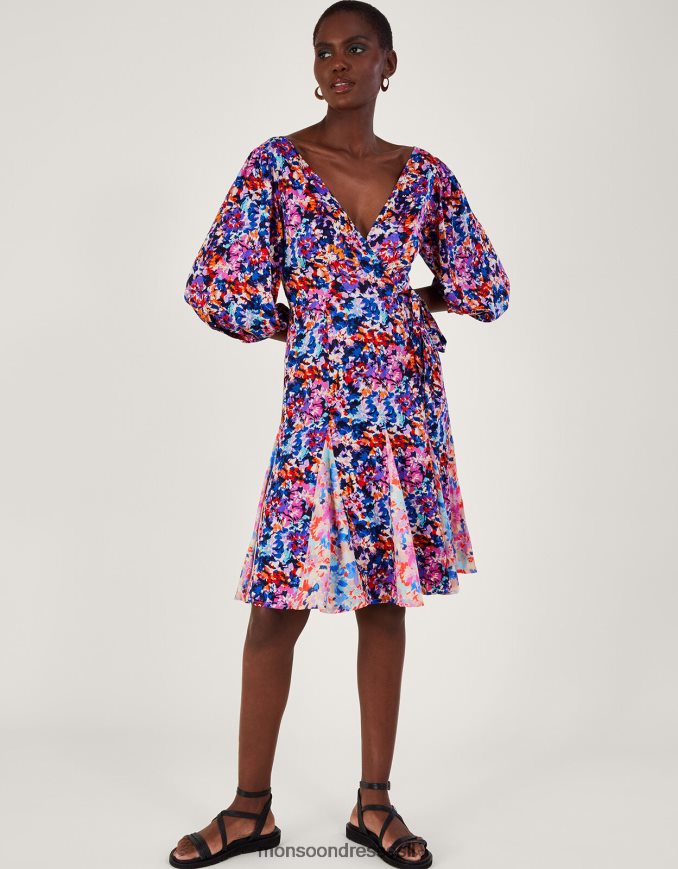 הַלבָּשָׁה Monsoon שמלת קפלים בהדפס פאלמר בוויסקוזה בת קיימא כְּחוֹל נשים HTJ0TZ236