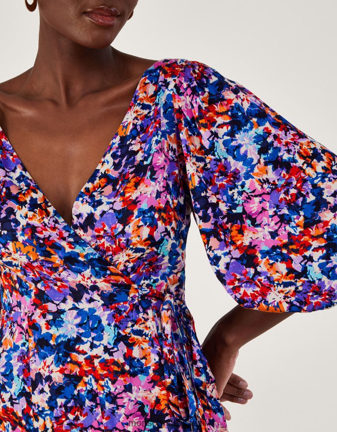 הַלבָּשָׁה Monsoon שמלת קפלים בהדפס פאלמר בוויסקוזה בת קיימא כְּחוֹל נשים HTJ0TZ236