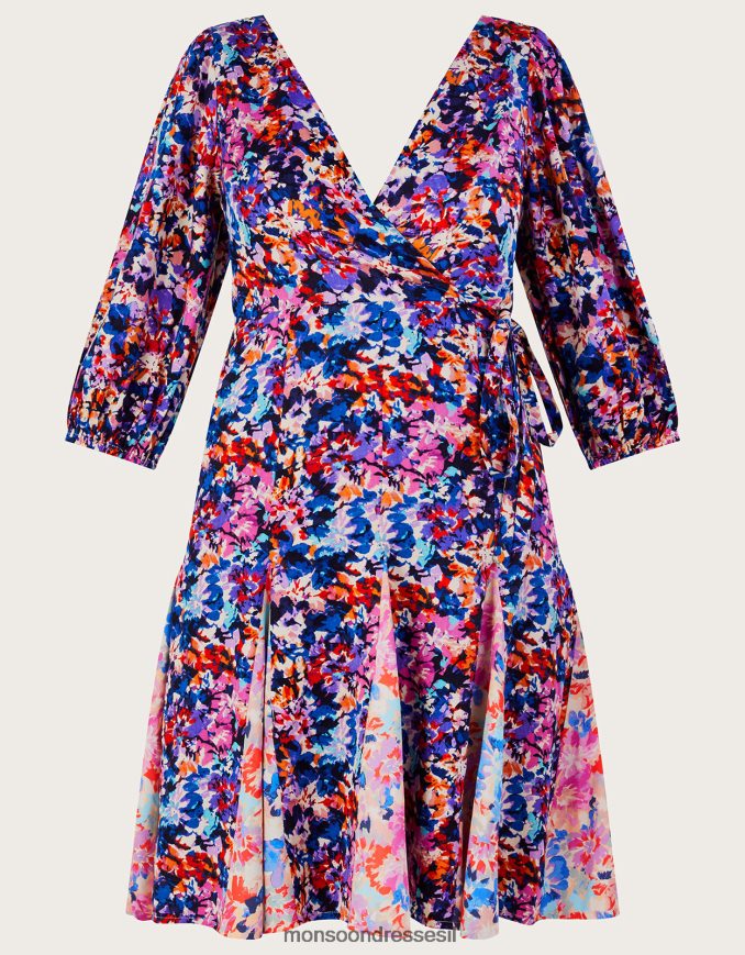 הַלבָּשָׁה Monsoon שמלת קפלים בהדפס פאלמר בוויסקוזה בת קיימא כְּחוֹל נשים HTJ0TZ236