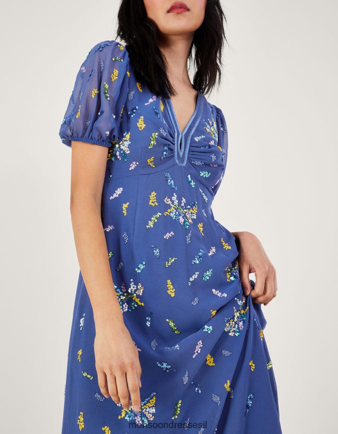 הַלבָּשָׁה Monsoon שמלת תה זינה פאייטים בפוליאסטר ממוחזר כְּחוֹל נשים HTJ0TZ237