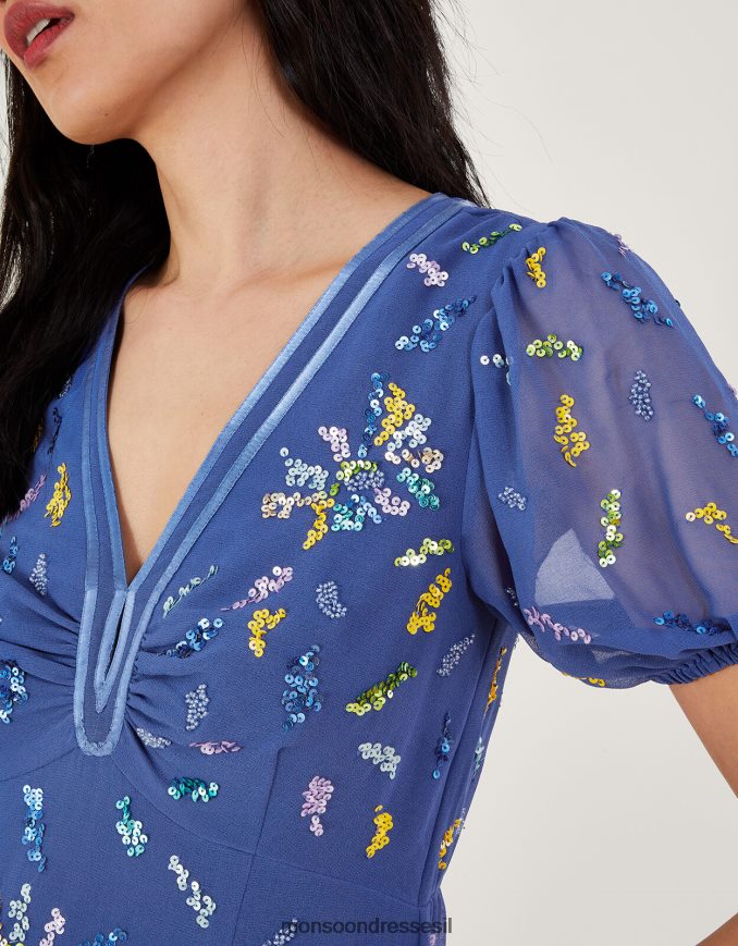 הַלבָּשָׁה Monsoon שמלת תה זינה פאייטים בפוליאסטר ממוחזר כְּחוֹל נשים HTJ0TZ237