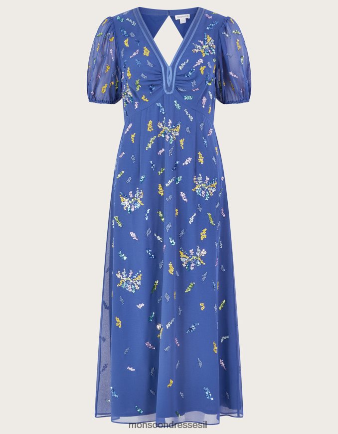 הַלבָּשָׁה Monsoon שמלת תה זינה פאייטים בפוליאסטר ממוחזר כְּחוֹל נשים HTJ0TZ237