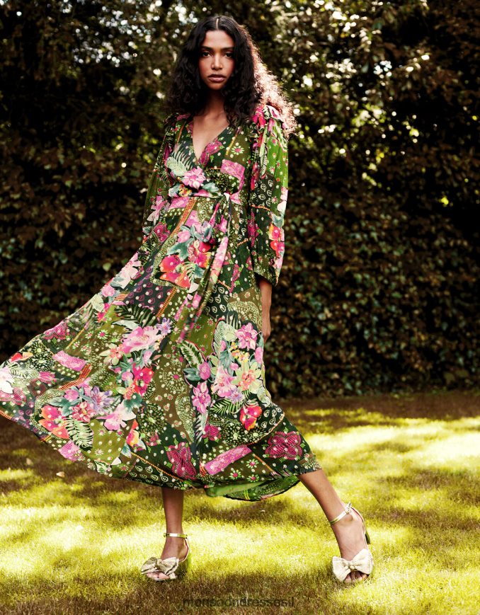 הַלבָּשָׁה Monsoon שמלת מעטפת מתכתית של אנסטסיה בוויסקוזה בת קיימא ירוק נשים HTJ0TZ238