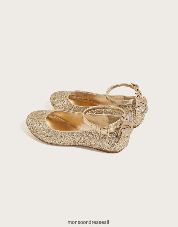 הַנעָלָה Monsoon נעלי בלרינה עם קשת נצנצים זהב ילדה HTJ0TZ2386