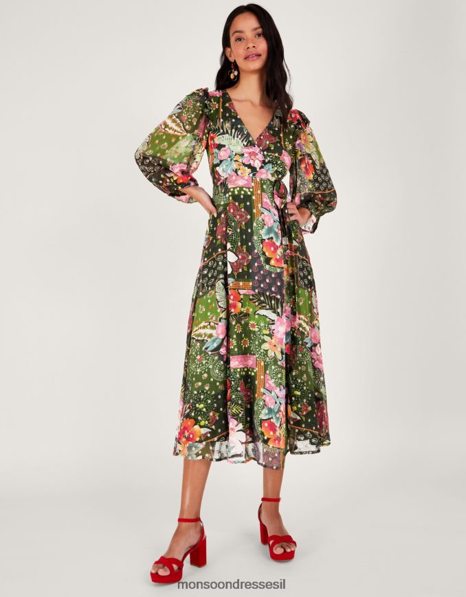 הַלבָּשָׁה Monsoon שמלת מעטפת מתכתית של אנסטסיה בוויסקוזה בת קיימא ירוק נשים HTJ0TZ238