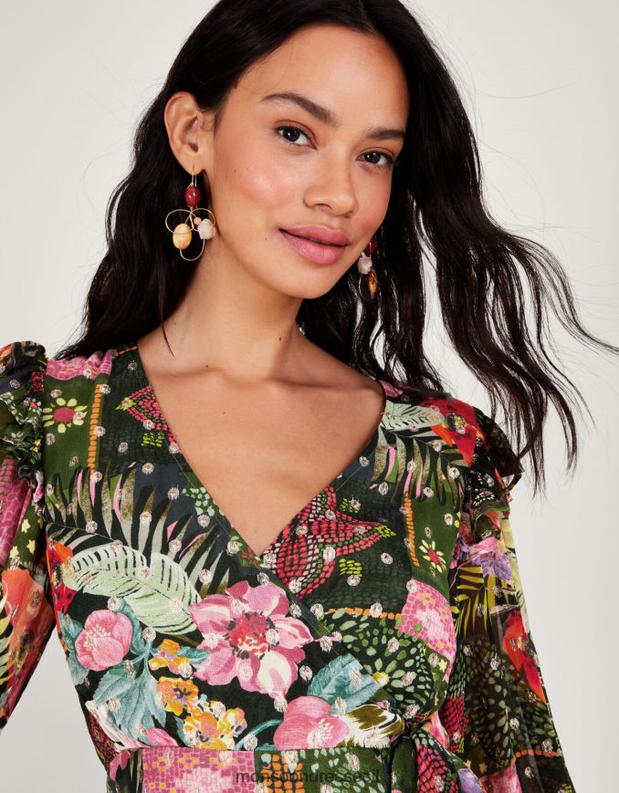 הַלבָּשָׁה Monsoon שמלת מעטפת מתכתית של אנסטסיה בוויסקוזה בת קיימא ירוק נשים HTJ0TZ238