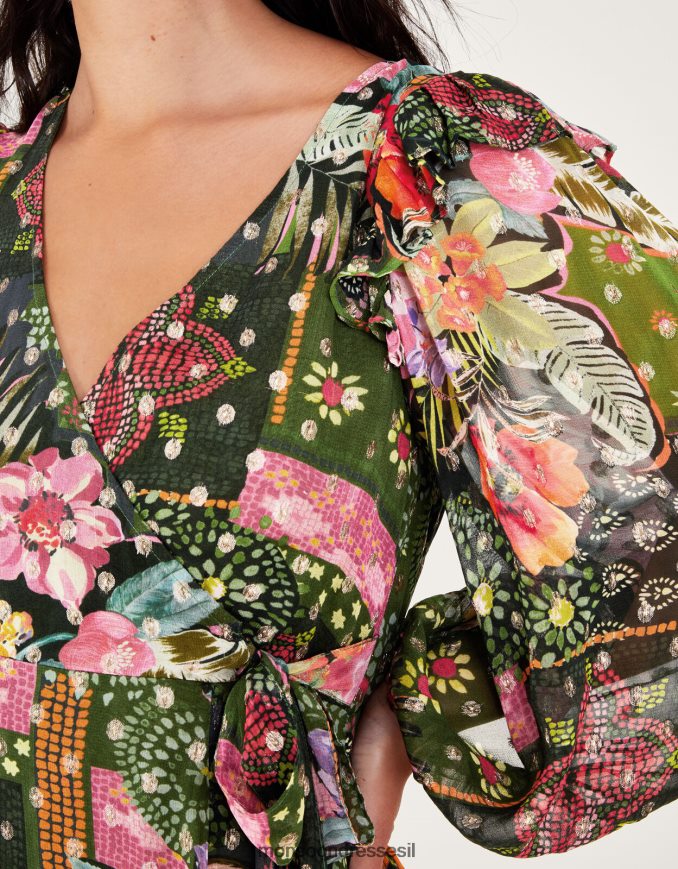 הַלבָּשָׁה Monsoon שמלת מעטפת מתכתית של אנסטסיה בוויסקוזה בת קיימא ירוק נשים HTJ0TZ238