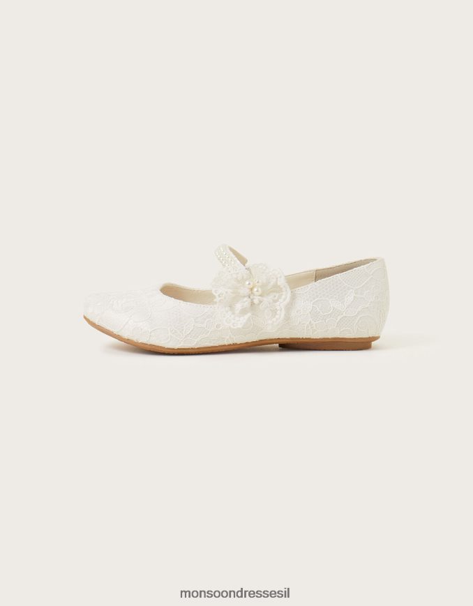 הַנעָלָה Monsoon דירות בלרינה עם רצועת פנינה תחרה שֶׁנהָב ילדה HTJ0TZ2391