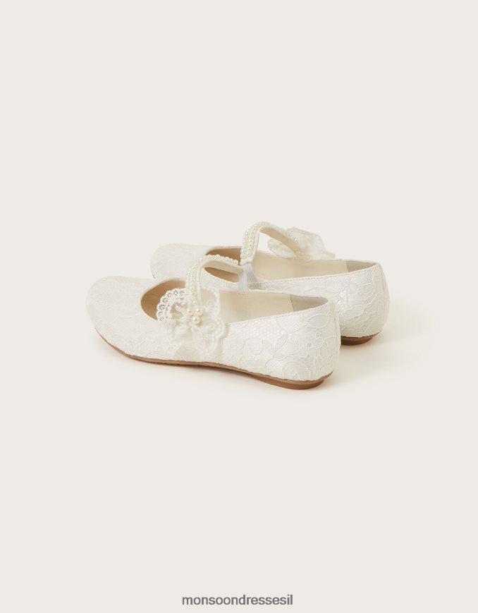 הַנעָלָה Monsoon דירות בלרינה עם רצועת פנינה תחרה שֶׁנהָב ילדה HTJ0TZ2391