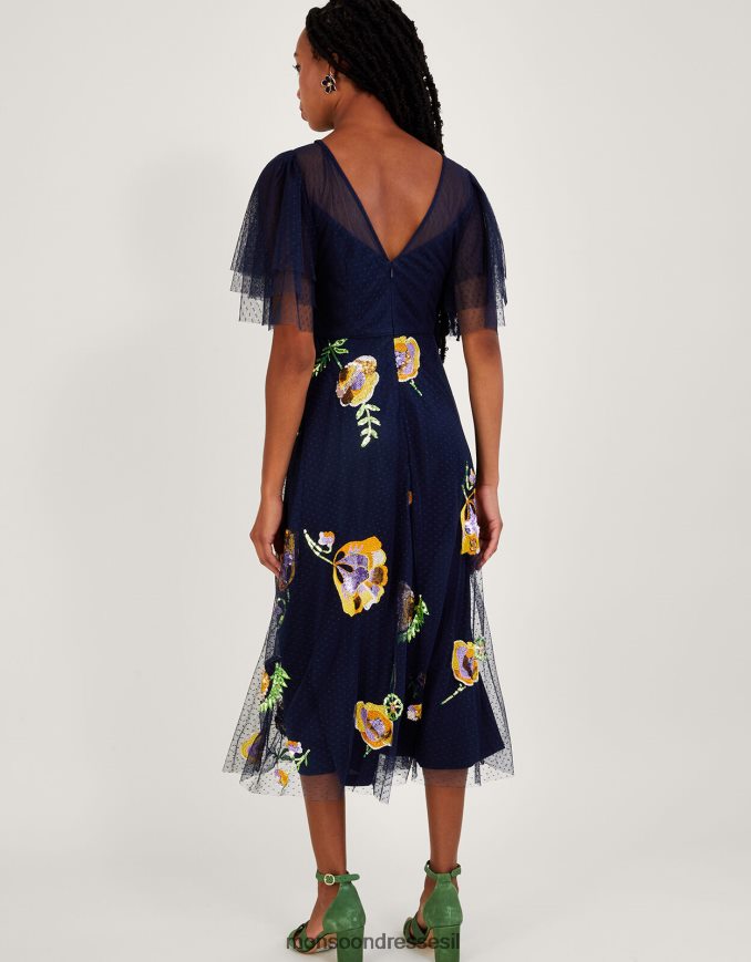 הַלבָּשָׁה Monsoon שמלת מידי מקושטת של קלאודיה כחול (צי) נשים HTJ0TZ239