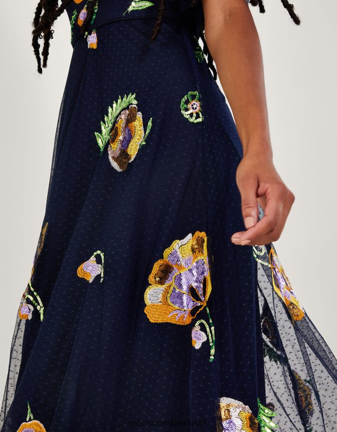 הַלבָּשָׁה Monsoon שמלת מידי מקושטת של קלאודיה כחול (צי) נשים HTJ0TZ239