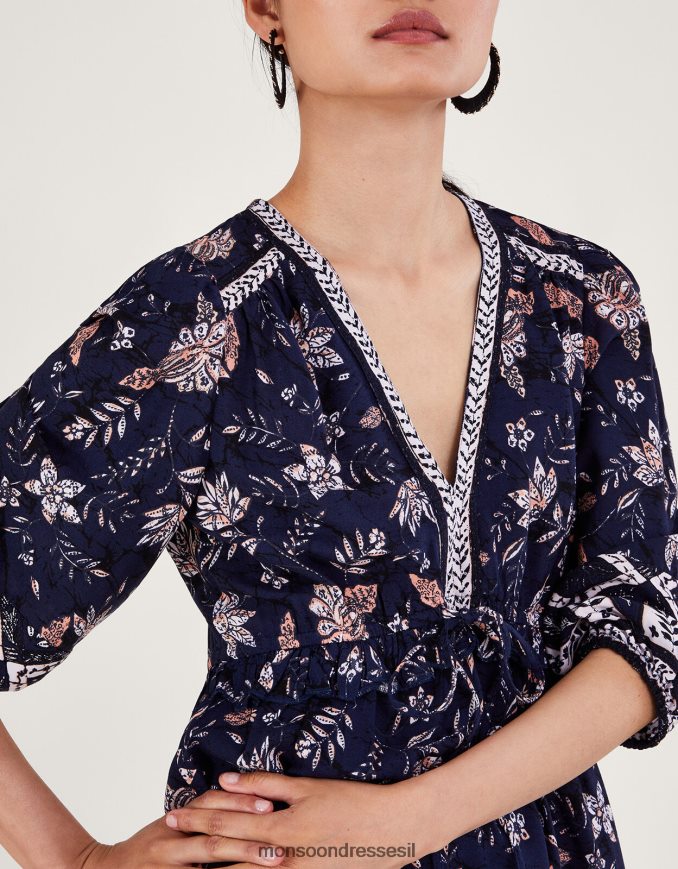 הַלבָּשָׁה Monsoon שמלת ברך פרחונית כחול (צי) נשים HTJ0TZ23