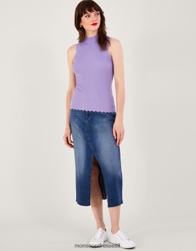 הַלבָּשָׁה Monsoon גופיית צווארון צלעות סגול (לילך) נשים HTJ0TZ240