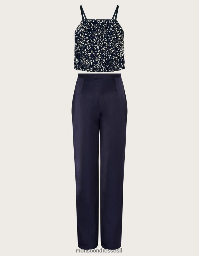 הַלבָּשָׁה Monsoon סט מכנסיים עם פאייטים של איזבלה ומכנסי סאטן כחול (צי) ילדה HTJ0TZ2409