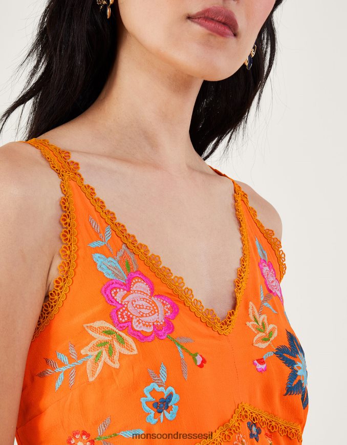 הַלבָּשָׁה Monsoon שמלת קאמי פרחונית רקומה של ליאנה בוויסקוזה בת קיימא תפוז נשים HTJ0TZ243