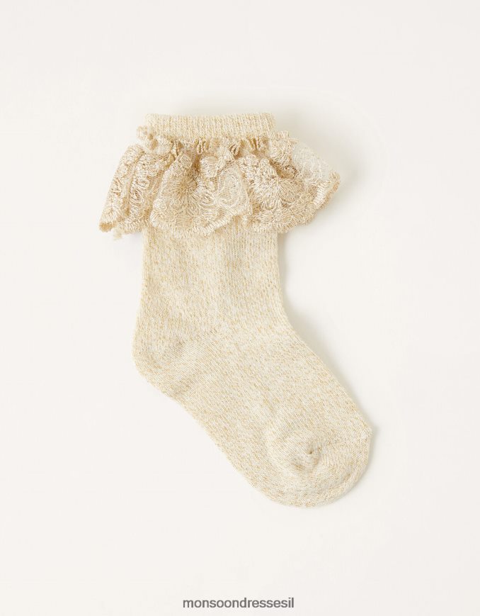 אבזר Monsoon גרבי פרחים נוצצים לתינוק זהב ילדה HTJ0TZ2455