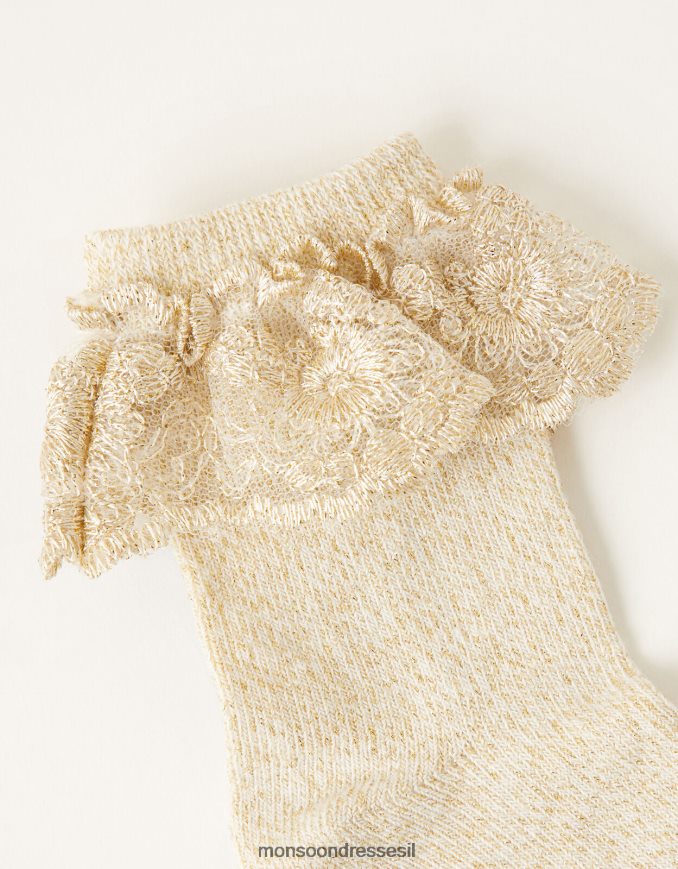 אבזר Monsoon גרבי פרחים נוצצים לתינוק זהב ילדה HTJ0TZ2455