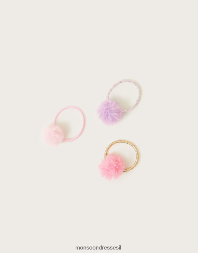 אבזר Monsoon סרטי פונפון מיני פלאפיים לשיער סט של שלושה מסוגנן ילדה HTJ0TZ2476