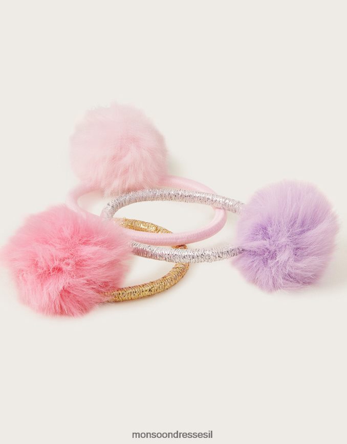 אבזר Monsoon סרטי פונפון מיני פלאפיים לשיער סט של שלושה מסוגנן ילדה HTJ0TZ2476