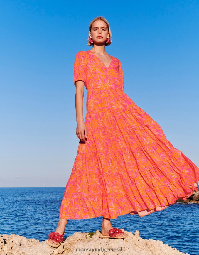 הַלבָּשָׁה Monsoon שמלת מקסי מדורגת בהדפס עלים תפוז נשים HTJ0TZ248