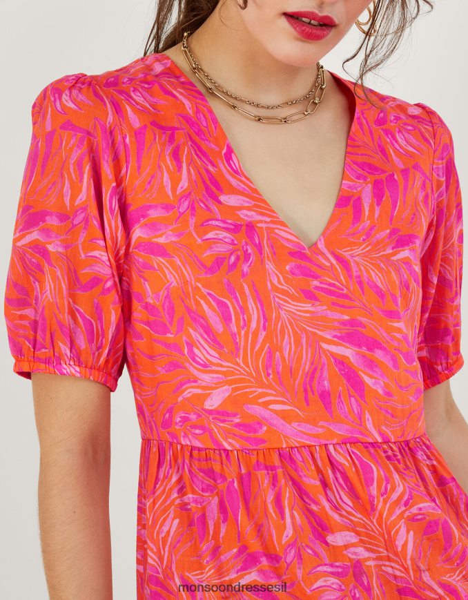 הַלבָּשָׁה Monsoon שמלת מקסי מדורגת בהדפס עלים תפוז נשים HTJ0TZ248