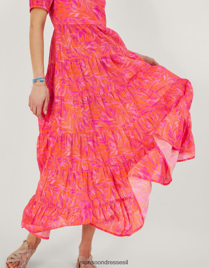 הַלבָּשָׁה Monsoon שמלת מקסי מדורגת בהדפס עלים תפוז נשים HTJ0TZ248