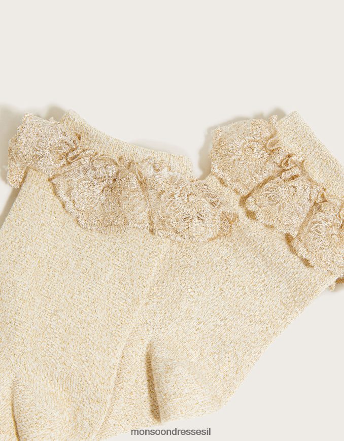 אבזר Monsoon גרבי תחרה פרחוניות נוצצות זהב ילדה HTJ0TZ2493