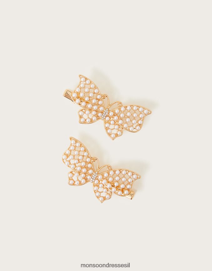 אבזר Monsoon אטבים לשיער פרפר פנינה סט של שניים אופנה ילדה HTJ0TZ2501