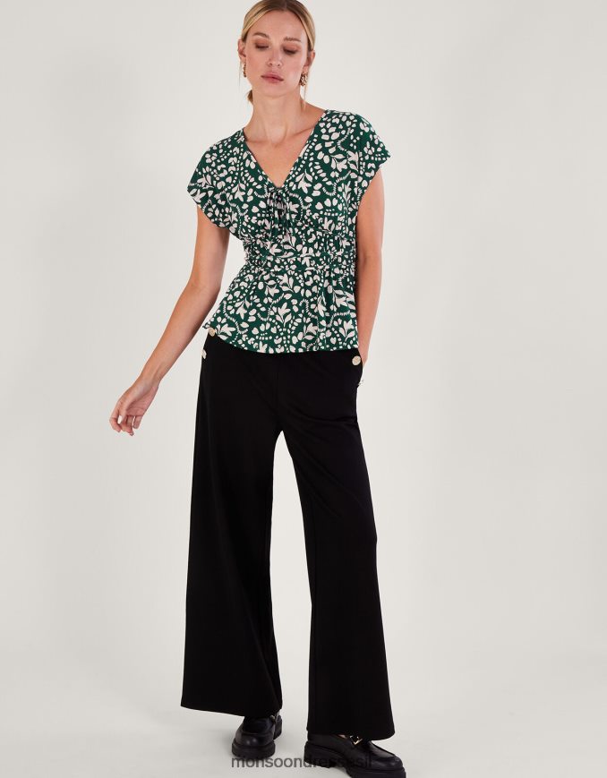 הַלבָּשָׁה Monsoon חולצת ג'רסי עם הדפס בהתאמה והתרחבות ירוק (ירוק כהה) נשים HTJ0TZ250