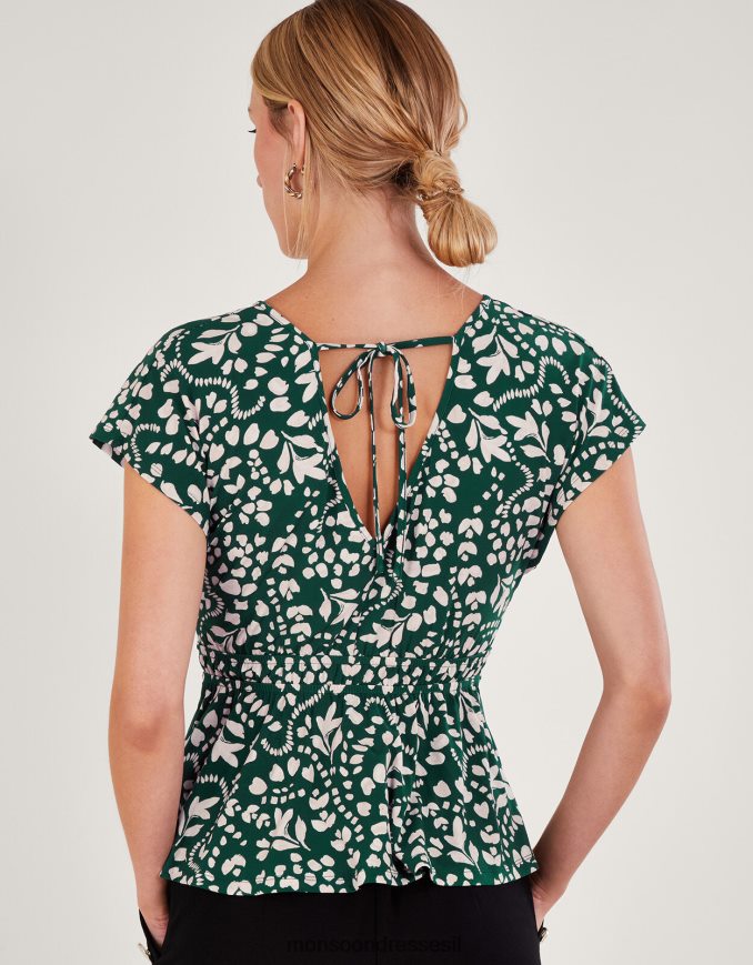 הַלבָּשָׁה Monsoon חולצת ג'רסי עם הדפס בהתאמה והתרחבות ירוק (ירוק כהה) נשים HTJ0TZ250