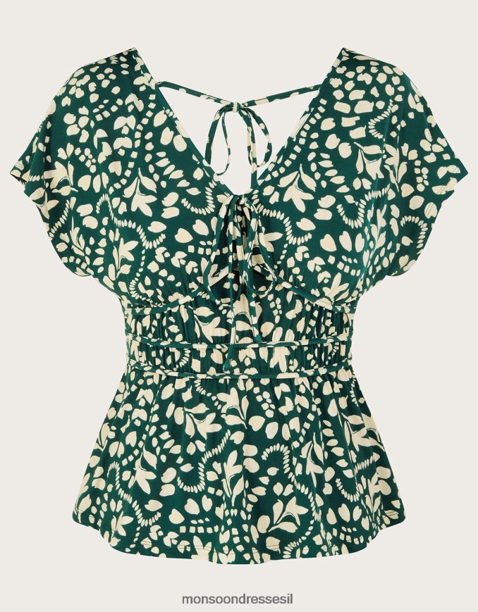 הַלבָּשָׁה Monsoon חולצת ג'רסי עם הדפס בהתאמה והתרחבות ירוק (ירוק כהה) נשים HTJ0TZ250