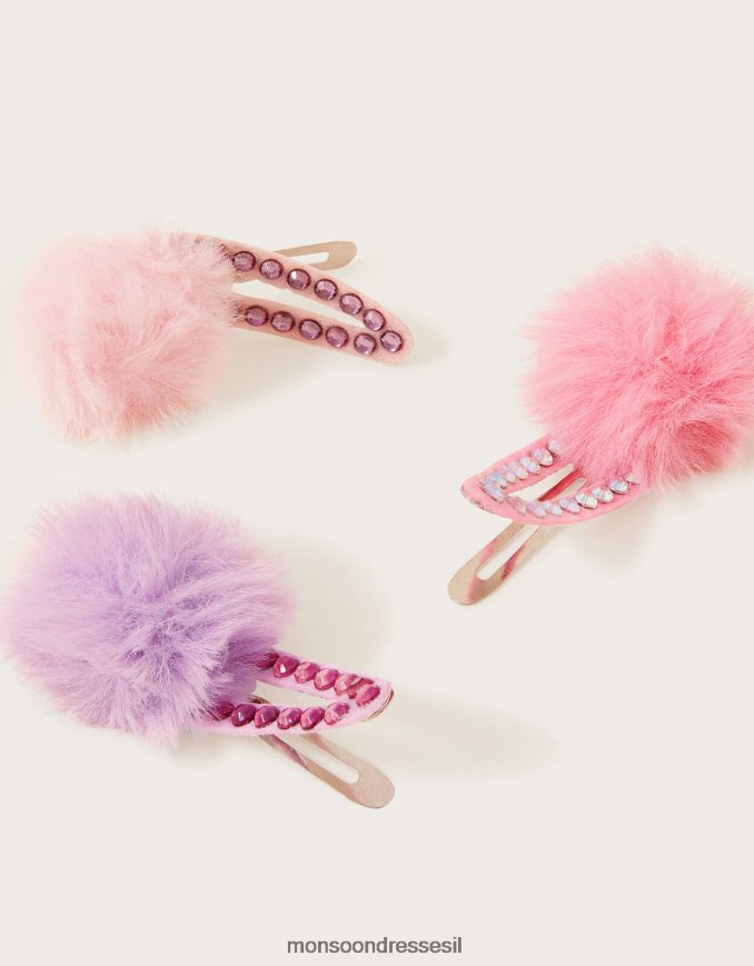 אבזר Monsoon קליפסי פונפון מיני פרווה מלאכותית לשיער סט של שלושה חַם ילדה HTJ0TZ2519