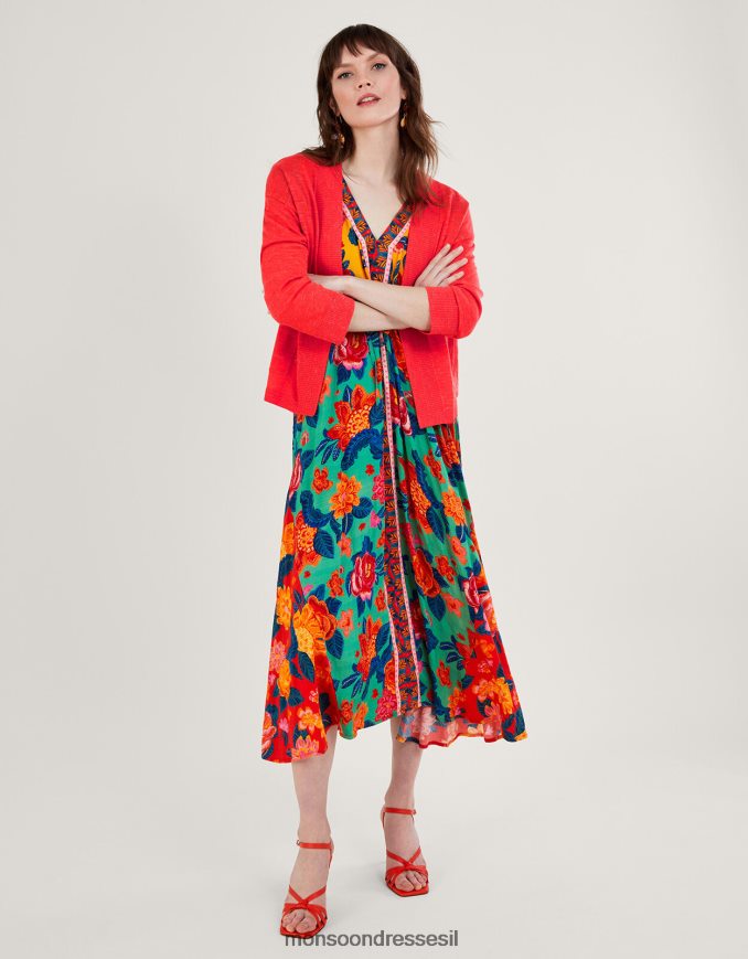 הַלבָּשָׁה Monsoon קרדיגן כיס בתערובת פשתן כתום (אלמוגים) נשים HTJ0TZ252