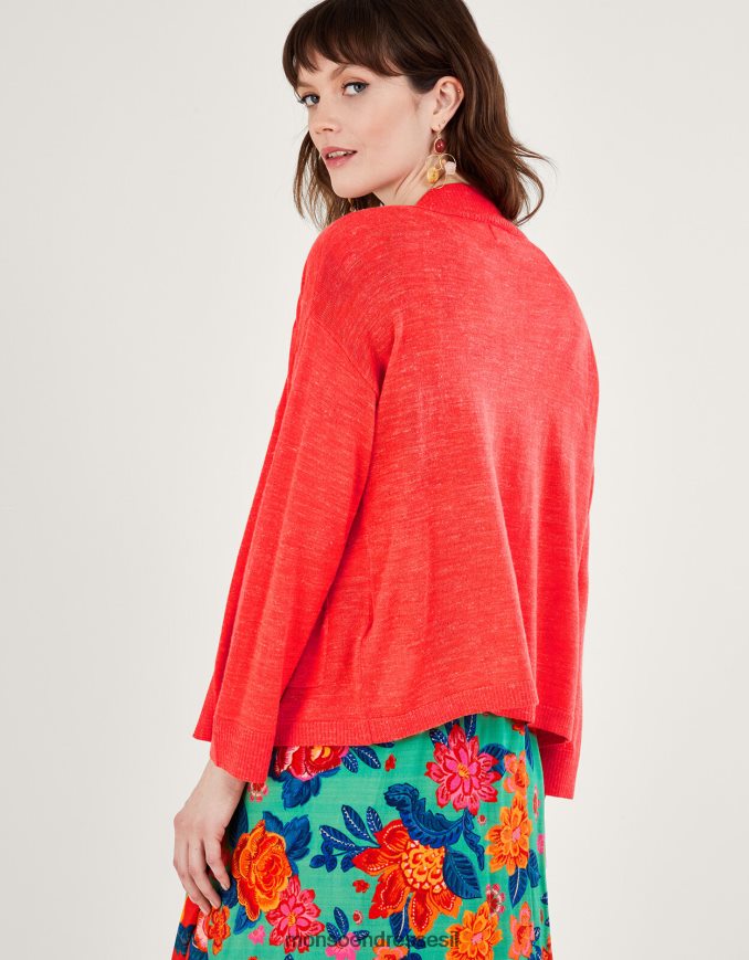 הַלבָּשָׁה Monsoon קרדיגן כיס בתערובת פשתן כתום (אלמוגים) נשים HTJ0TZ252