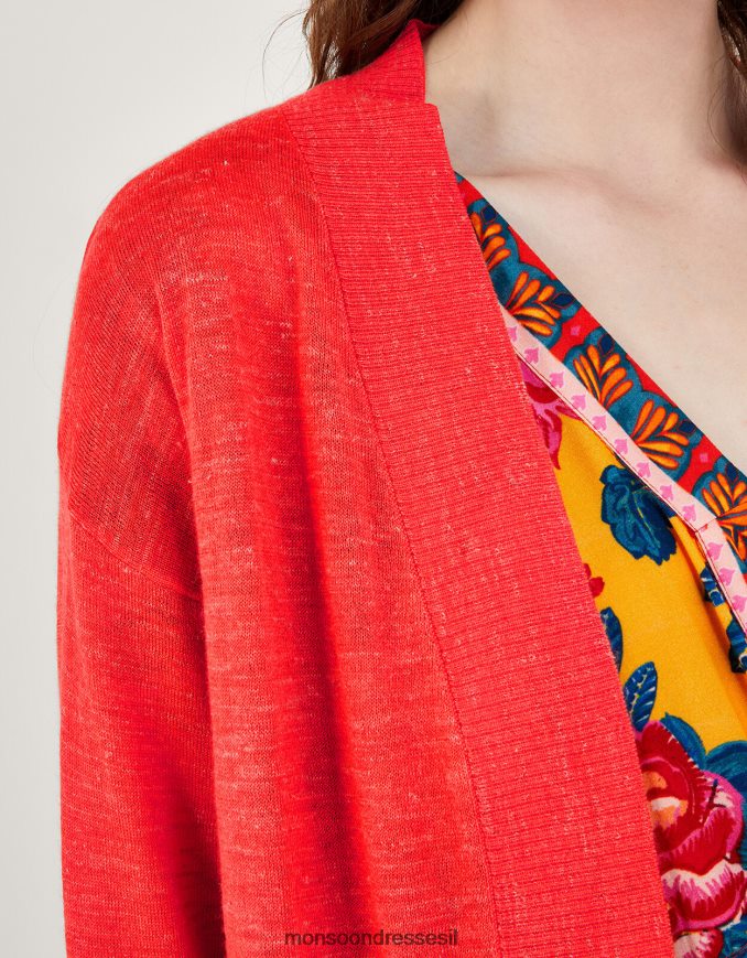 הַלבָּשָׁה Monsoon קרדיגן כיס בתערובת פשתן כתום (אלמוגים) נשים HTJ0TZ252