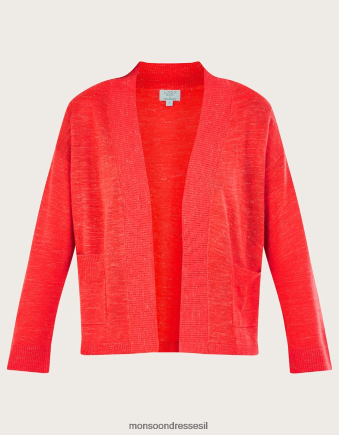 הַלבָּשָׁה Monsoon קרדיגן כיס בתערובת פשתן כתום (אלמוגים) נשים HTJ0TZ252