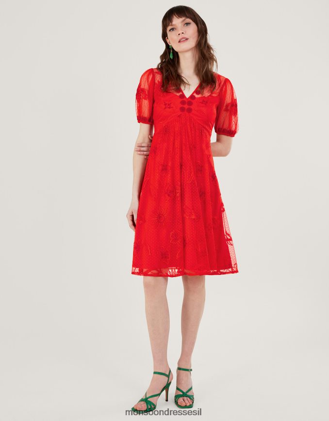 הַלבָּשָׁה Monsoon שמלה קצרה רקומה של נורה תפוז נשים HTJ0TZ253