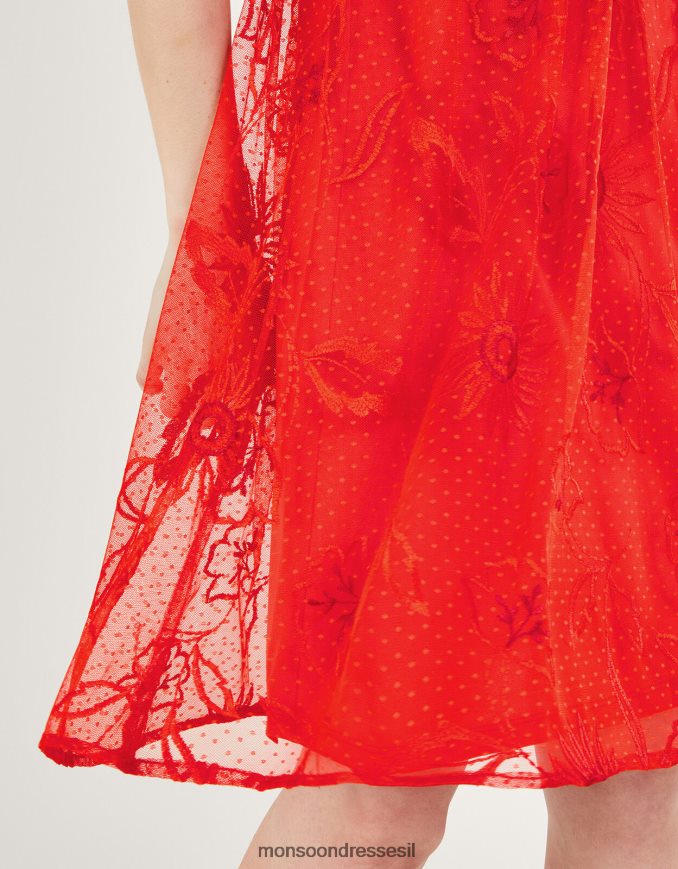 הַלבָּשָׁה Monsoon שמלה קצרה רקומה של נורה תפוז נשים HTJ0TZ253