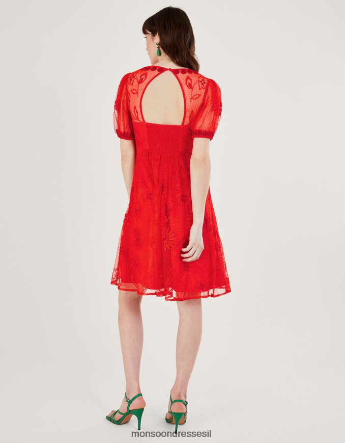 הַלבָּשָׁה Monsoon שמלה קצרה רקומה של נורה תפוז נשים HTJ0TZ253