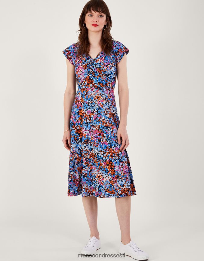 הַלבָּשָׁה Monsoon שמלת ג'רסי עם הדפס טוויסט דיסי כחול (צי) נשים HTJ0TZ255