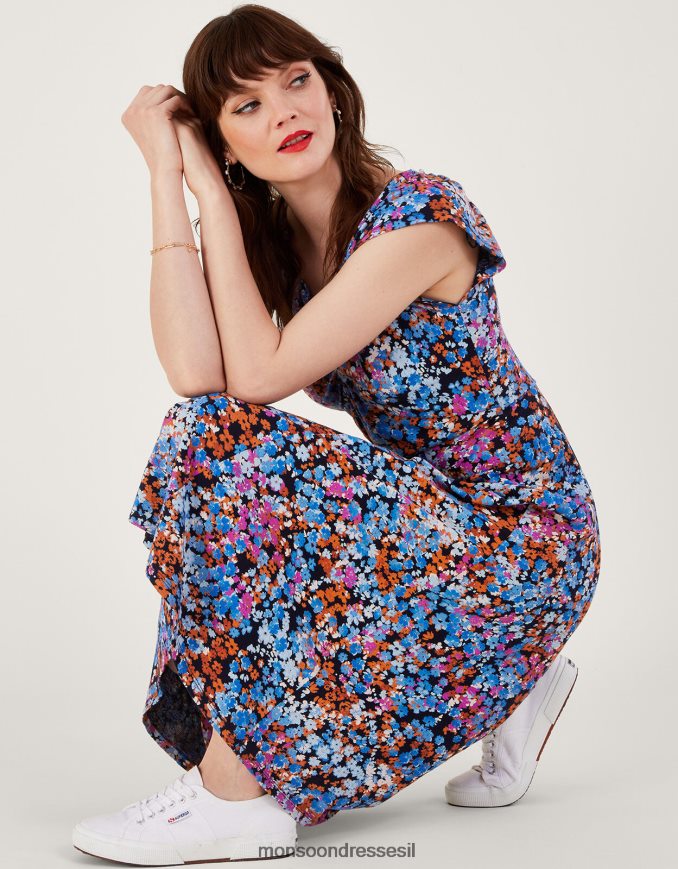 הַלבָּשָׁה Monsoon שמלת ג'רסי עם הדפס טוויסט דיסי כחול (צי) נשים HTJ0TZ255