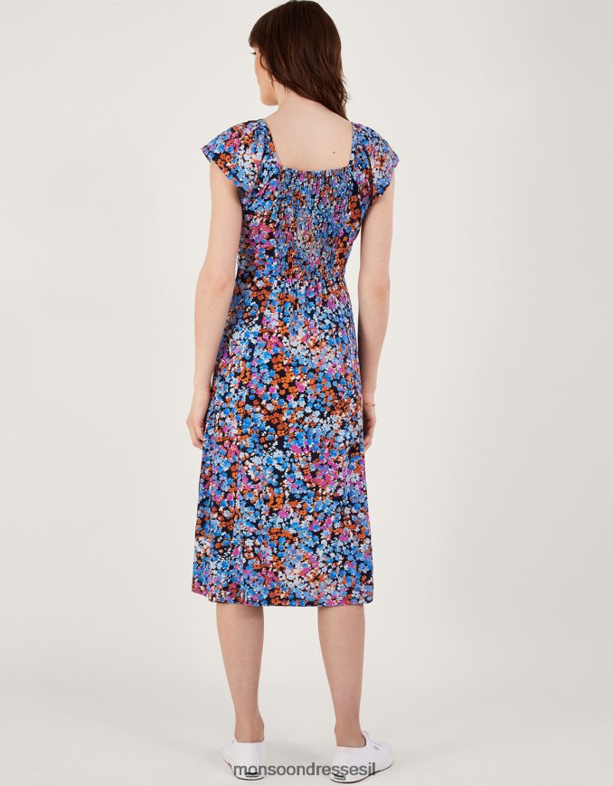 הַלבָּשָׁה Monsoon שמלת ג'רסי עם הדפס טוויסט דיסי כחול (צי) נשים HTJ0TZ255