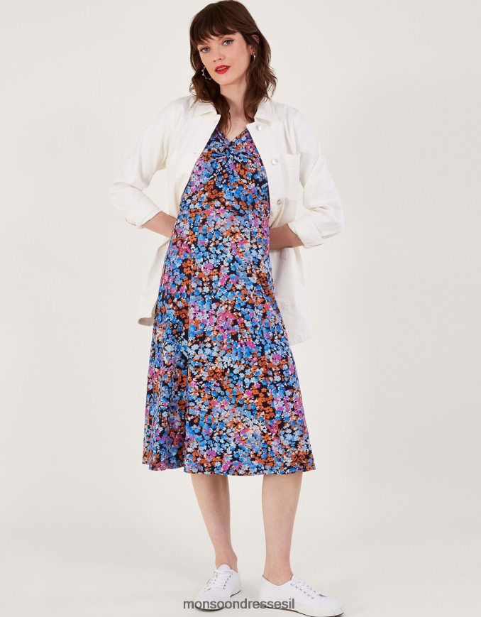 הַלבָּשָׁה Monsoon שמלת ג'רסי עם הדפס טוויסט דיסי כחול (צי) נשים HTJ0TZ255