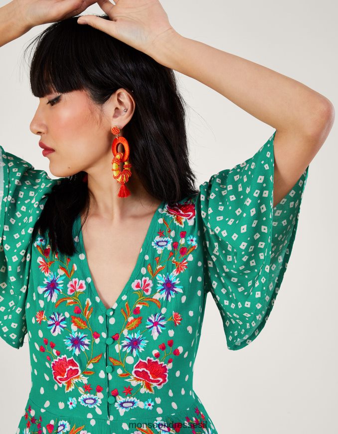 הַלבָּשָׁה Monsoon סרבל רקום רורי בוויסקוזה בר-קיימא ירוק נשים HTJ0TZ256