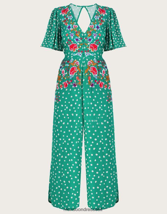 הַלבָּשָׁה Monsoon סרבל רקום רורי בוויסקוזה בר-קיימא ירוק נשים HTJ0TZ256