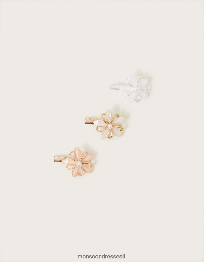 אבזר Monsoon קליפסים לשיער פרח פנים סט של שלושה מסוגנן ילדה HTJ0TZ2583