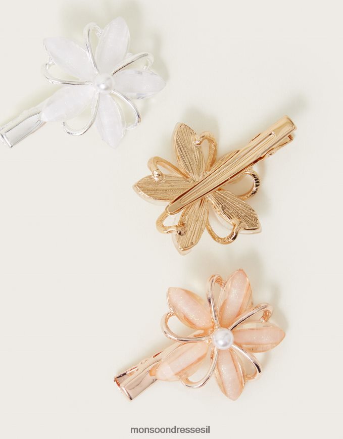 אבזר Monsoon קליפסים לשיער פרח פנים סט של שלושה מסוגנן ילדה HTJ0TZ2583